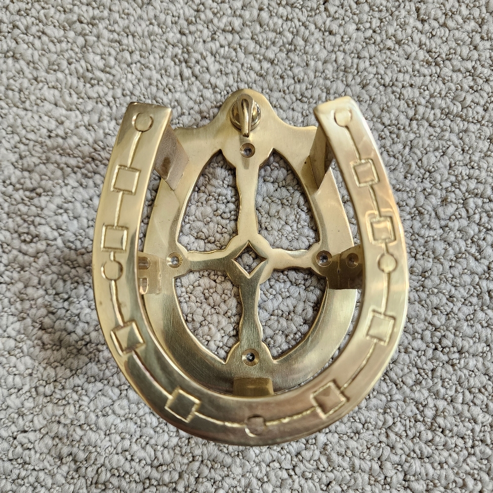 Vintage  Solid Brass Horseshoe Wall Hook Hang Key Coat Hat Equestrian Good Luck
